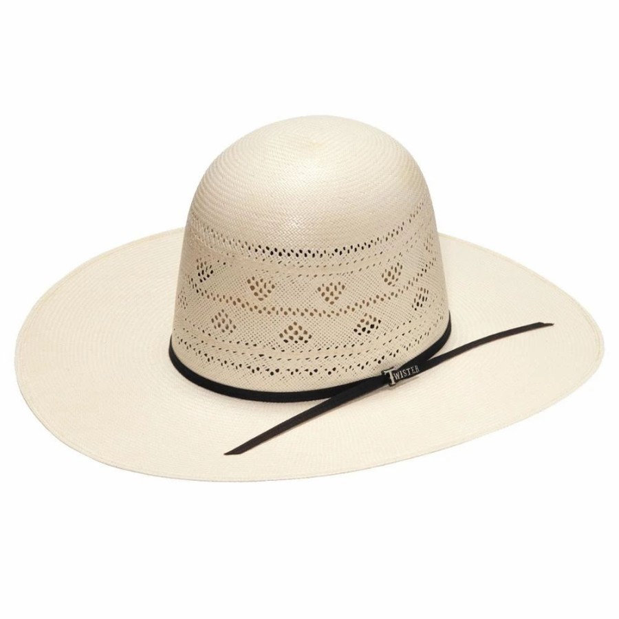 Hats * | Mf Western Products Nrs 20X Ivory Double Row Fancy Vent 4 1/4 Inch Brim Open Crown Straw Cowboy Hat