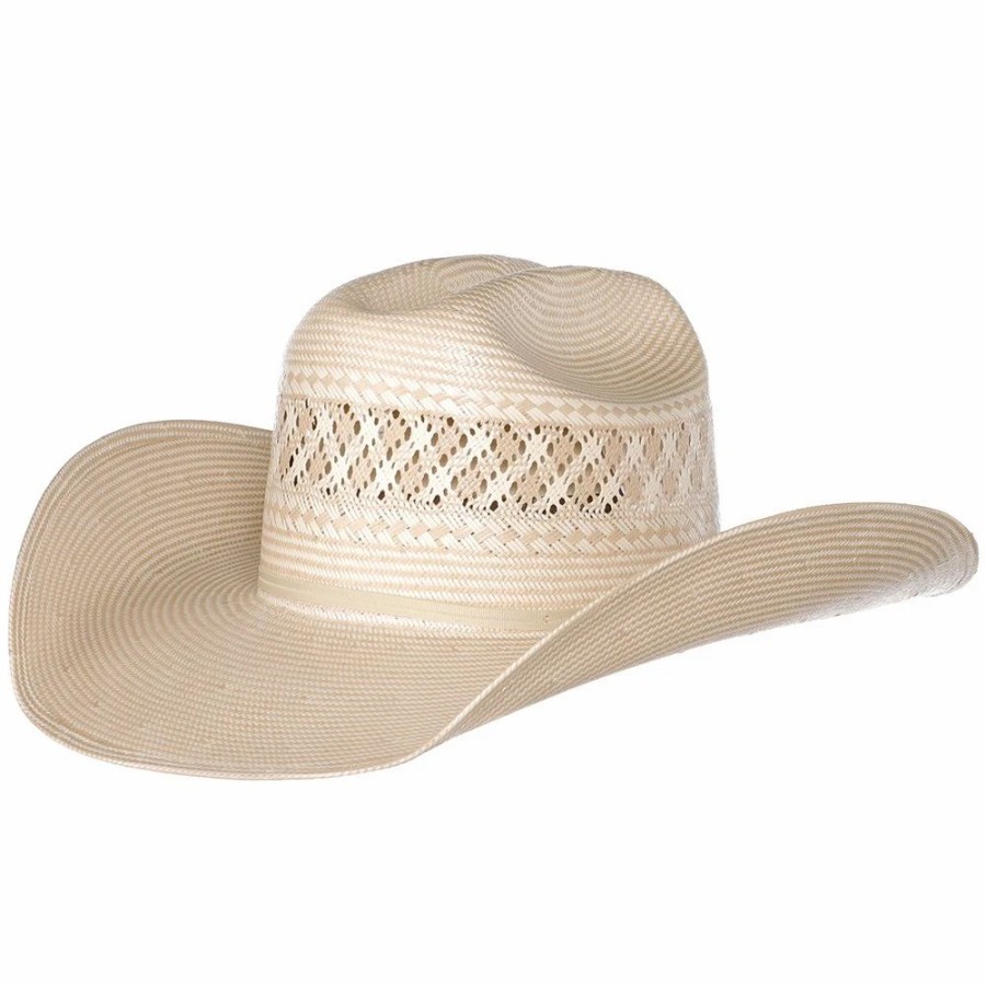 Hats * | American Hats American Hat Co Two Tone Vented Ivory And Tan Rancher Crease Straw Hat