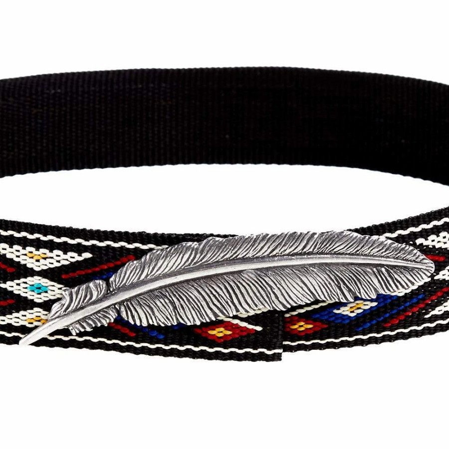 Hats * | Rodeo King Black Woven Hat Band With Silver Feather Concho