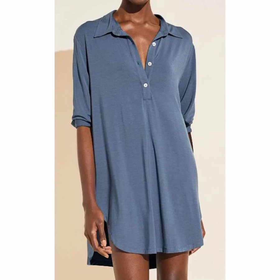 Sleepwear * | Eberjey Gisele Boyfriend Shirt Coastal Blue