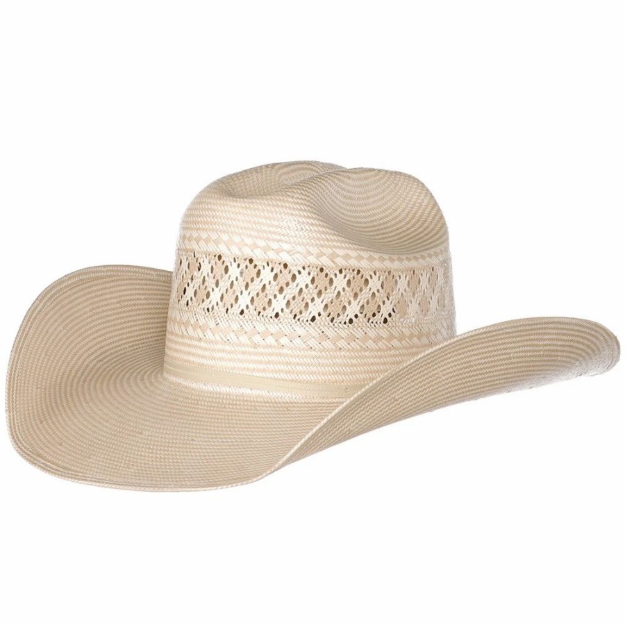 Hats * | American Hats Two Tone Vented Ivory And Tan Rancher Crease Straw Hat