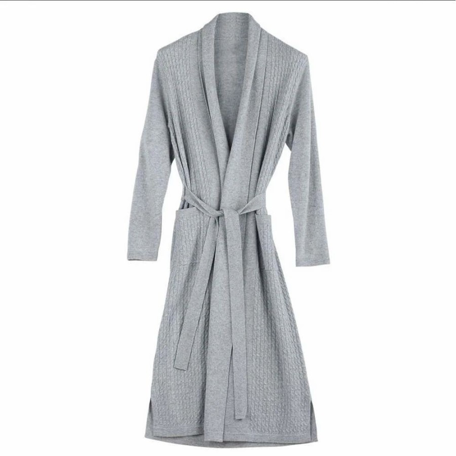 Sleepwear * | Chris Arlotta Enterprises Cae Short Cable Cashmere Robe Pearl Heather