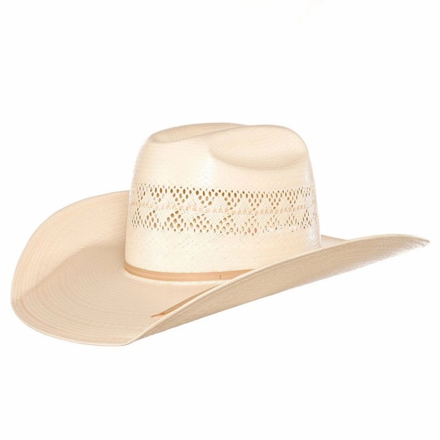 Hats * | American Hats Solid Ivory And Tan Line Vent 4 1/4` Brim Champagne Band Straw Hat