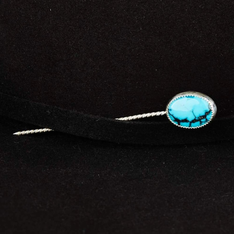 Hats * | T5 Silver Toothpick With Small Turquoise Stone And Hat Accessory