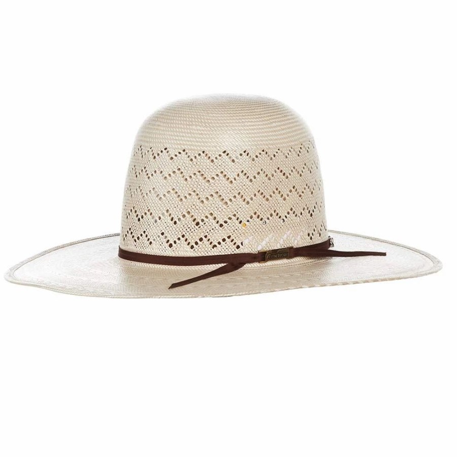 Hats * | American Hats Ahc 6200 Fancy Weave Fancy Vent Ivory And Tan 4 1/4In. Brim Round Oval Open Crown Cowboy Hat