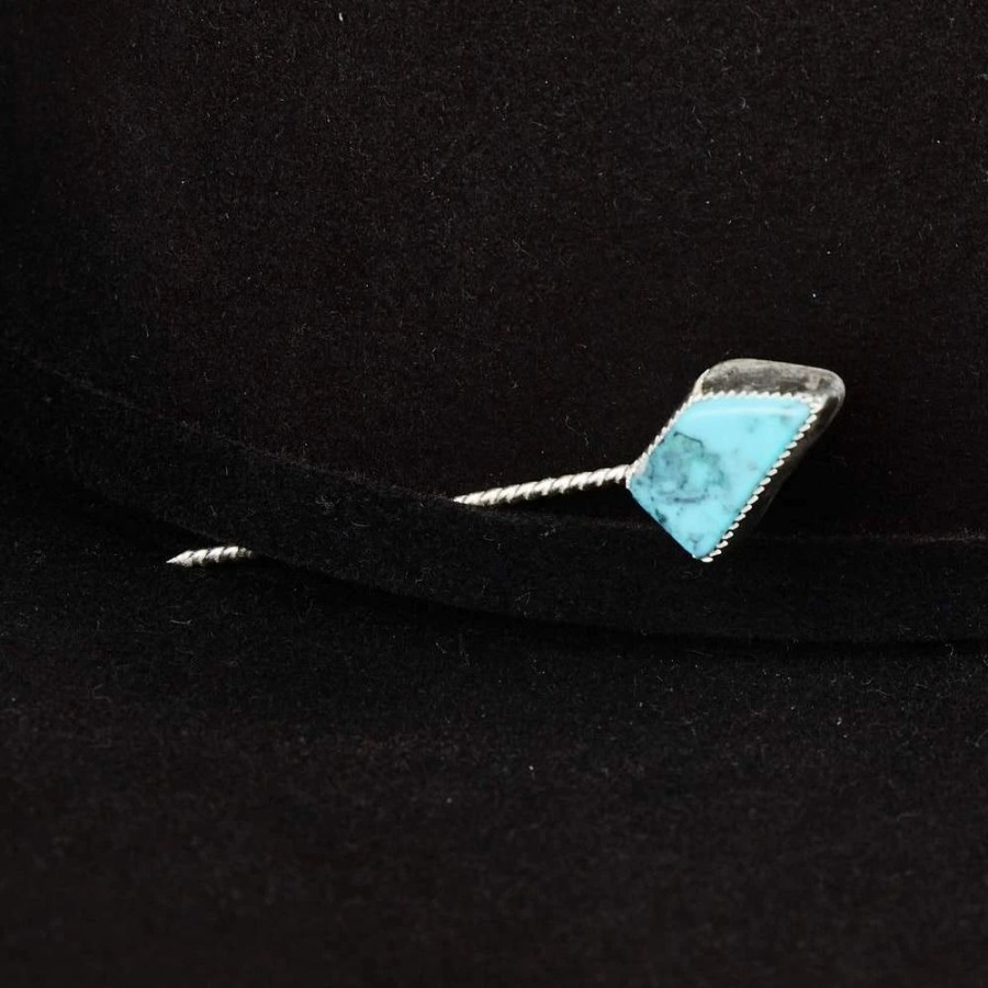 Hats * | T5 Silver Medium To Large Turquoise Stone Metal Toothpick And Hat Accessory