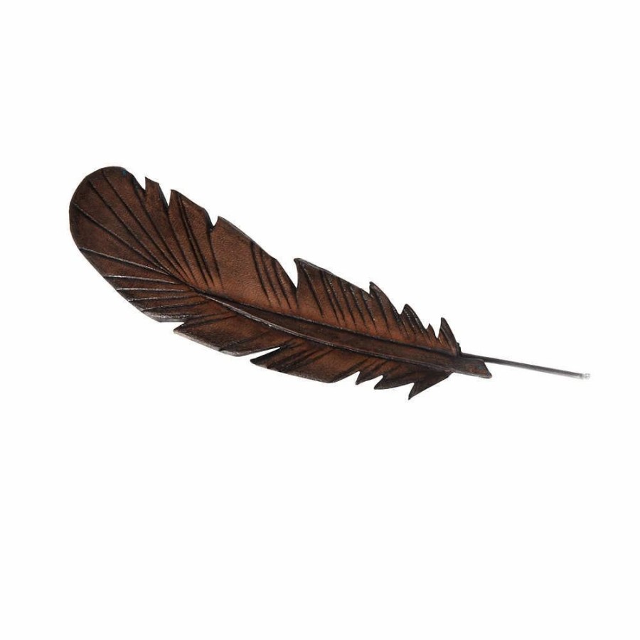 Hats * | A Cowpokes Crown Leather Tooled Feather Hat Accessory