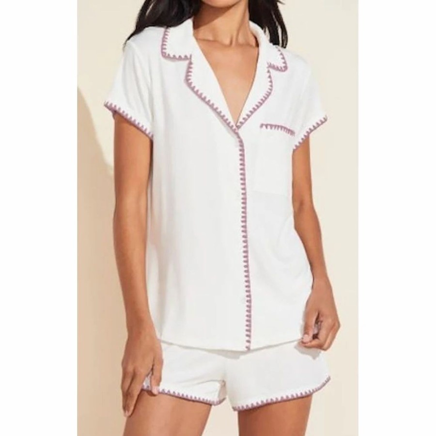 Sleepwear * | Eberjey Frida Short Pj Set Ivory/Foxglove