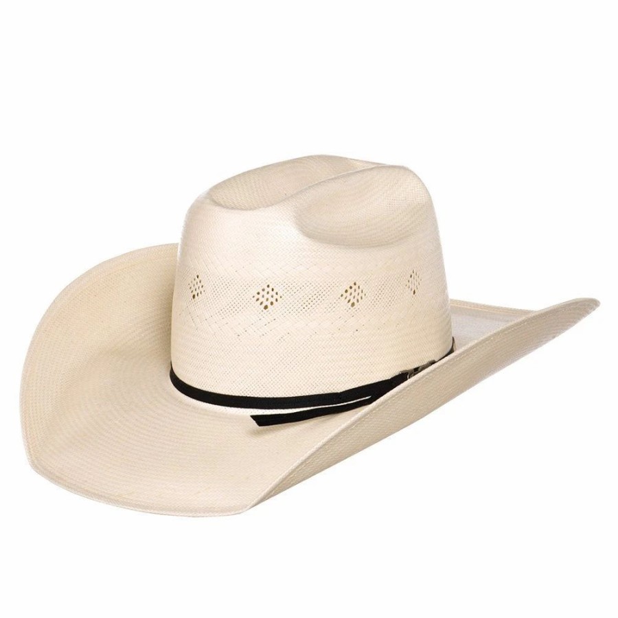 Hats * | American Hats Fancy Vent Ivory Black 4-1/4In. Brim Round Oval Straw Cowboy Hat