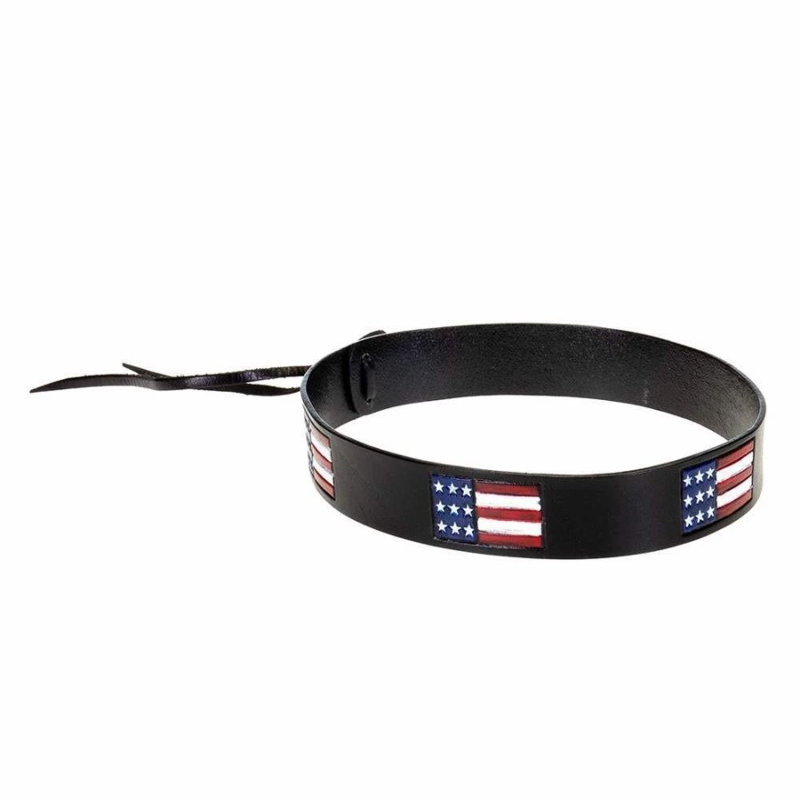 Hats * | Austin Accent, Inc. Austin Accent Inc. Black Leather American Flag Hat Band