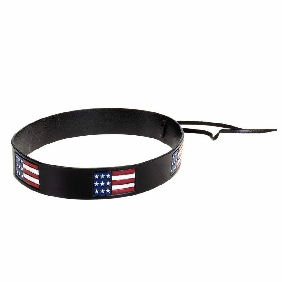 Hats * | Austin Accent, Inc. Austin Accent Inc. Black Leather American Flag Hat Band