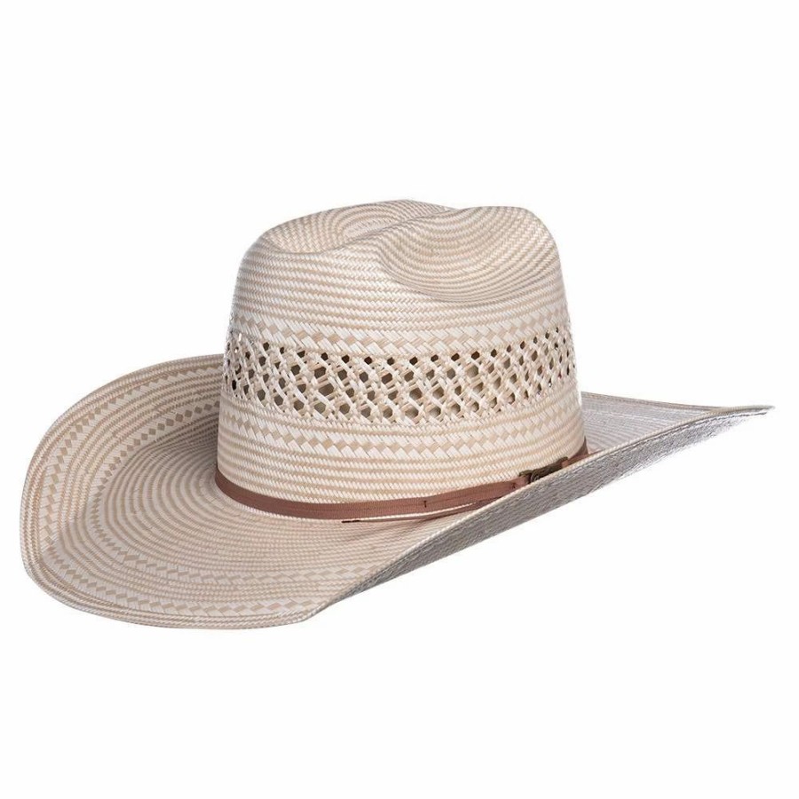 Hats * | American Hats Ivory And Tan 7700 4In. Brim Open Straw Cowboy Hat