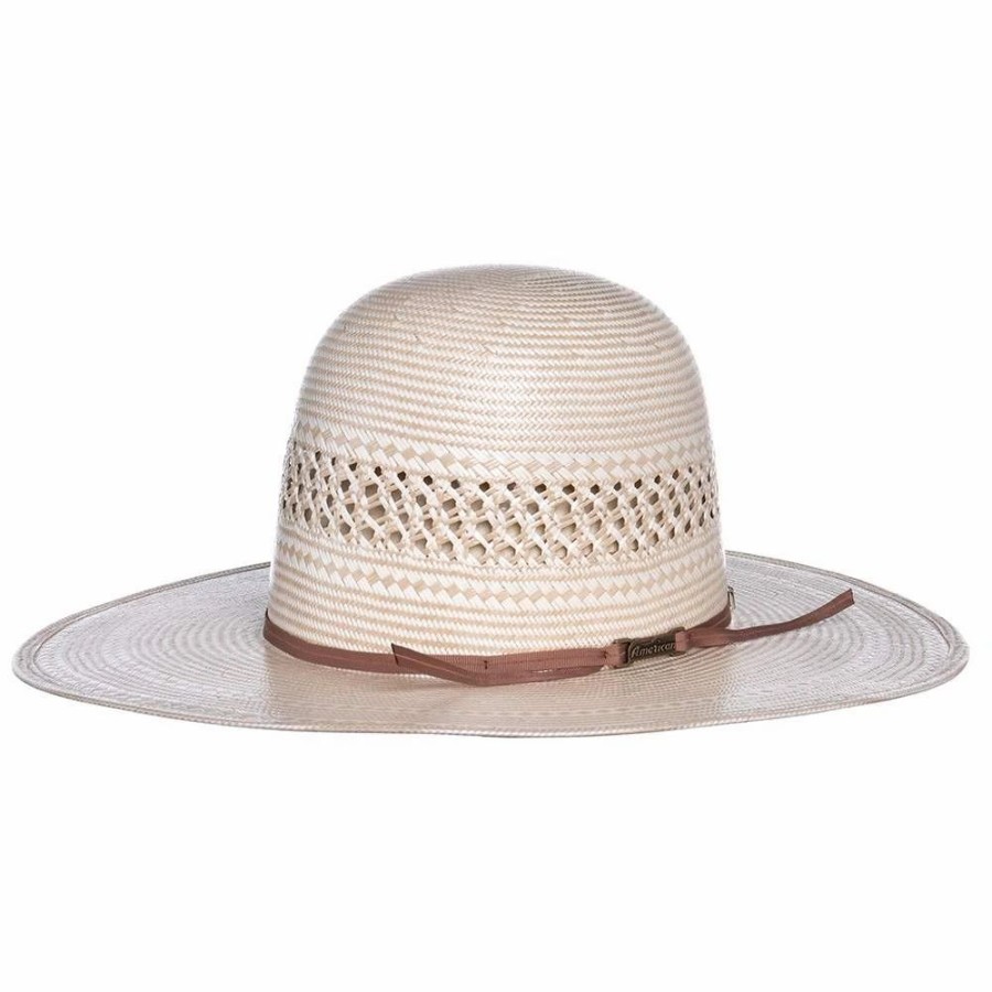 Hats * | American Hats Ivory And Tan 7700 4In. Brim Open Straw Cowboy Hat