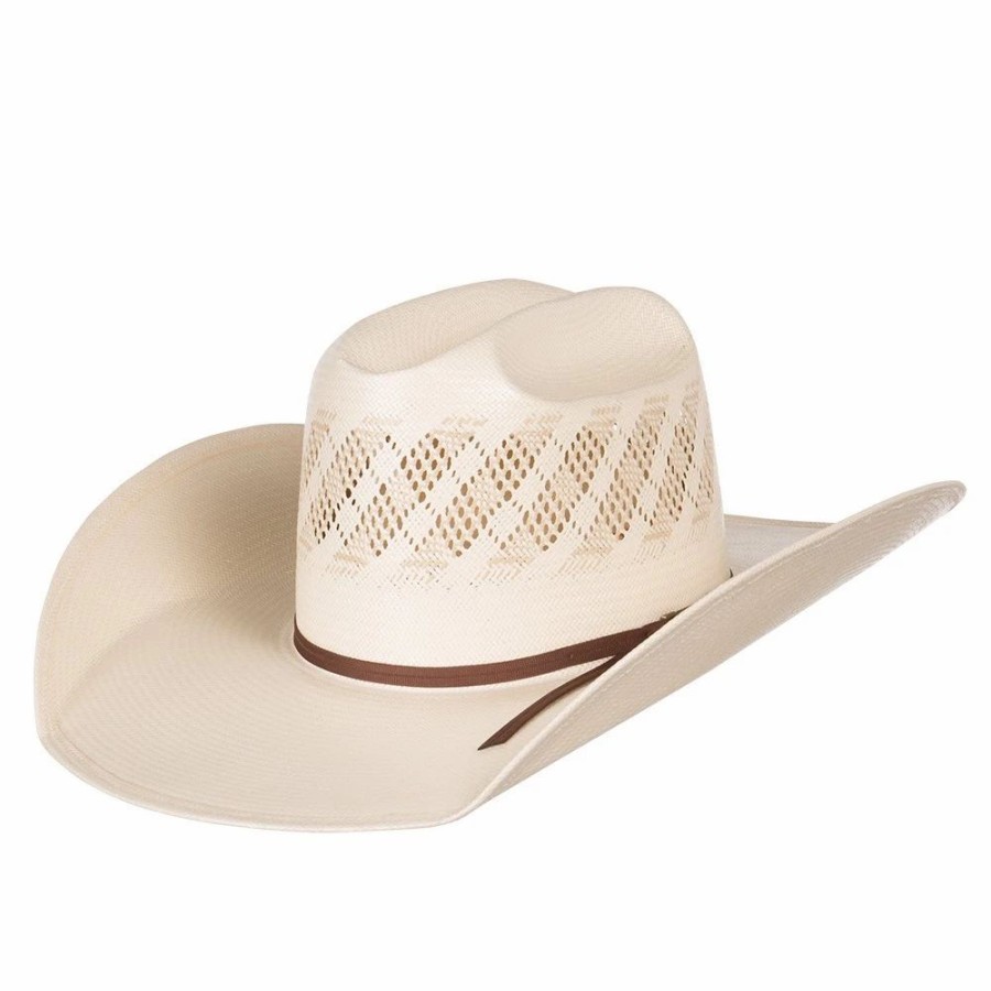 Hats * | American Hats Ivory And Tan Wide Vent 4 1/4In. Brim Round Oval Straw Cowboy Hat