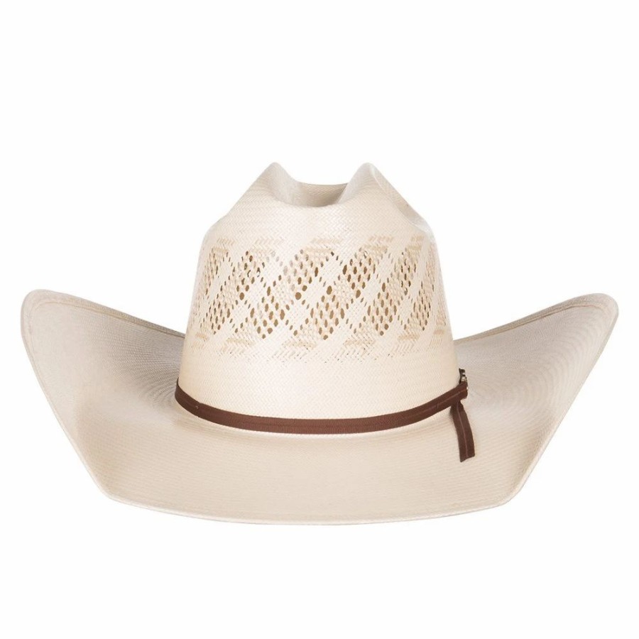 Hats * | American Hats Ivory And Tan Wide Vent 4 1/4In. Brim Round Oval Straw Cowboy Hat