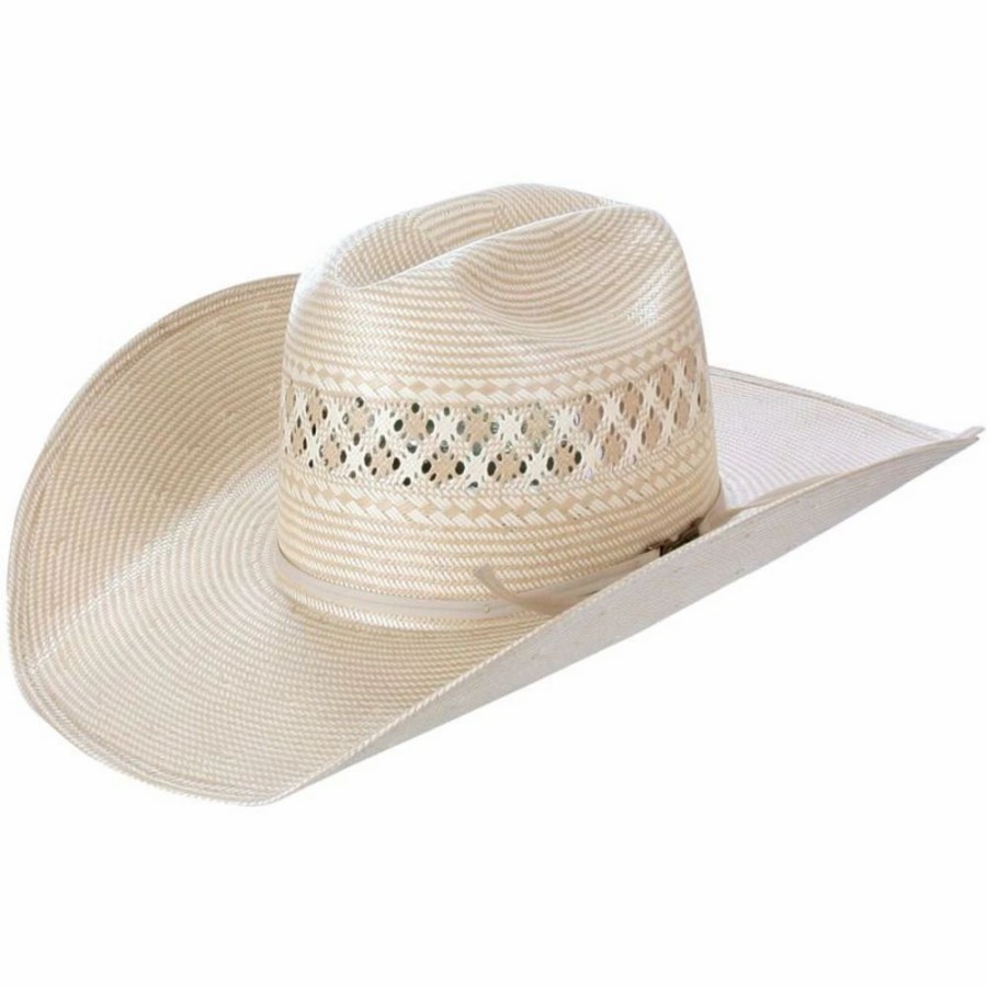 Hats * | American Hats Two-Toned Vented Tan And Ivory Straw Cowboy Hat